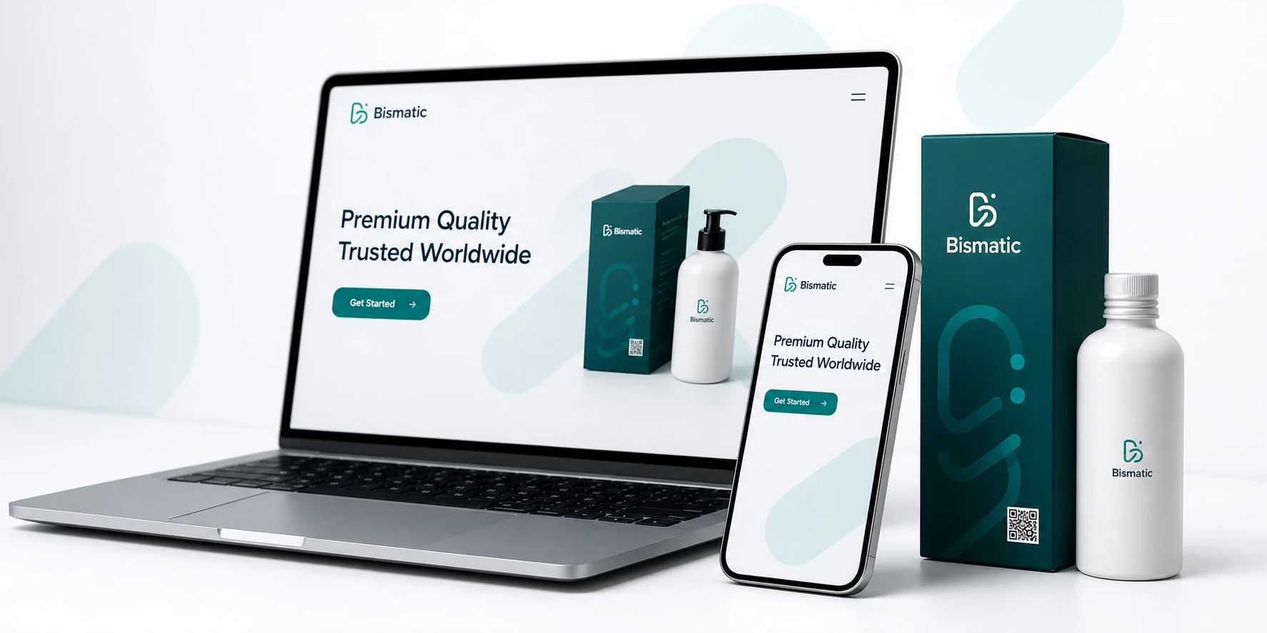 Brand system mockup for a product company transformation.