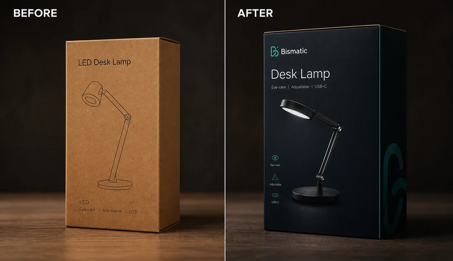 Packaging design for export products, Amazon sellers and manufacturers that need premium retail-ready product presentation.