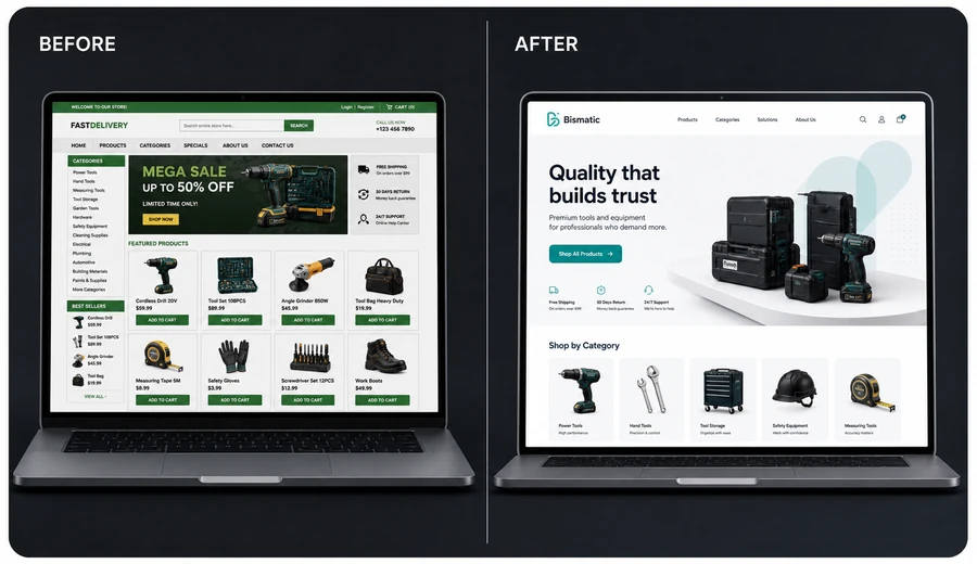 Modern website design for manufacturers and traditional businesses needing premium digital presentation and global customer trust.